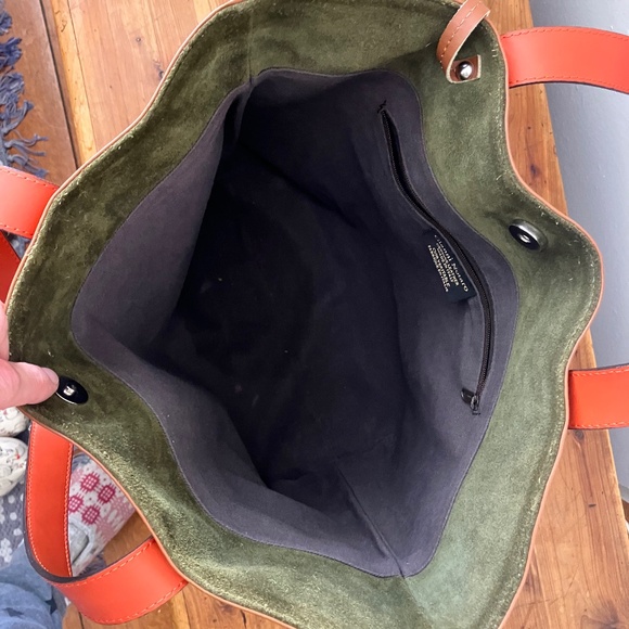 Gianni Notaro Large Leather Bag w Orange Handles - Picture 4 of 5